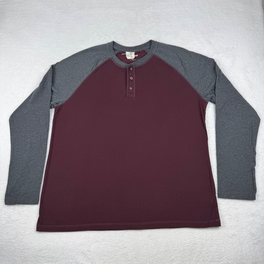 Woolrich Henley Shirt Mens Large Burgundy Gray Raglan Long Sleeve Color Block